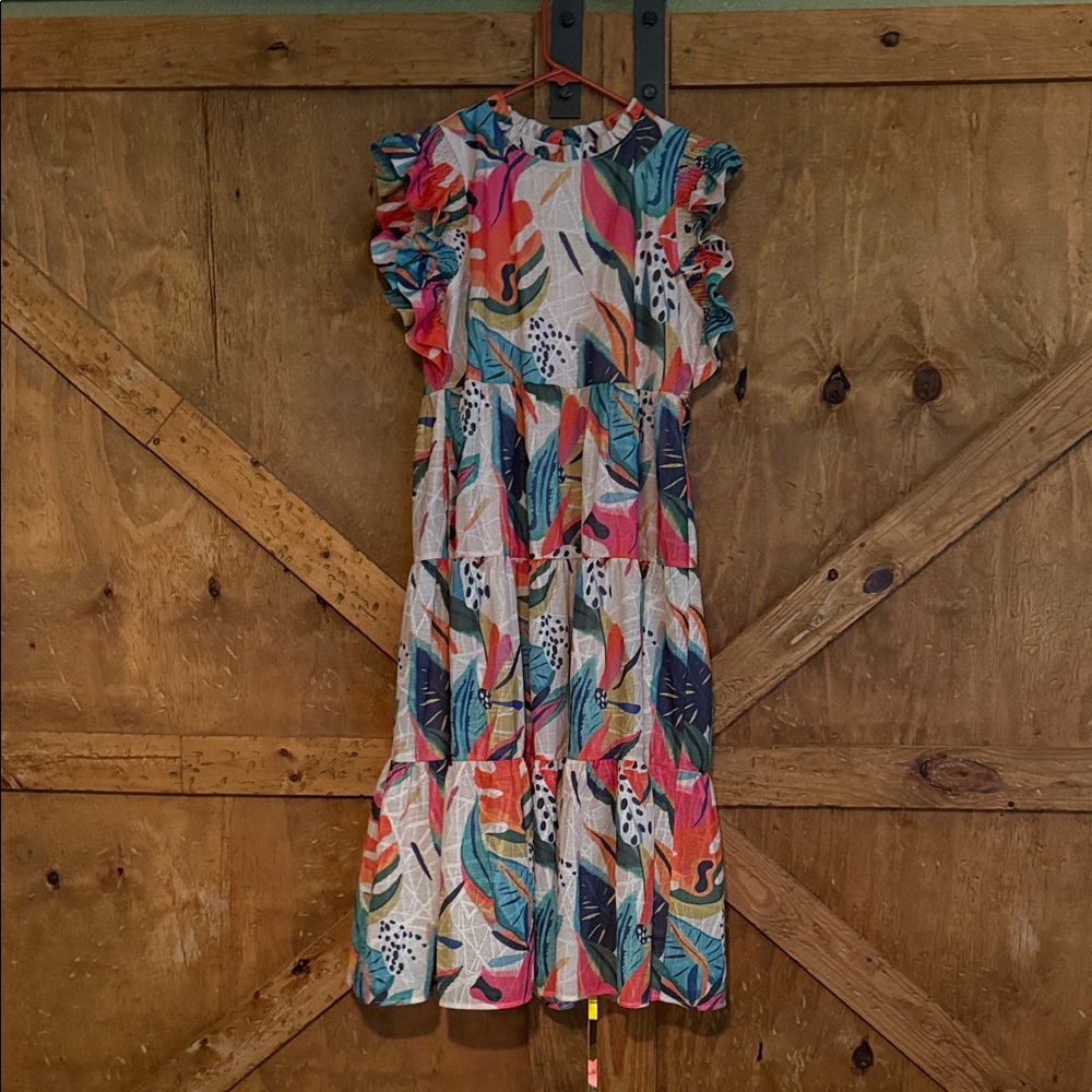 Colorful Dress with Ruffle Sleeves